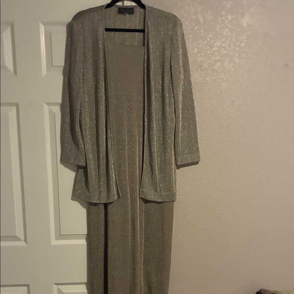 Alex Evenings Glittering Silver Maxi Dress with Jacket